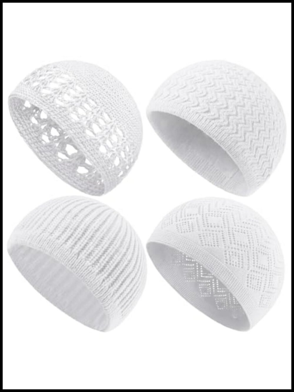 4 Pack Knit Kufi Hats Stretchy Crochet Skull Beanie Caps for Men Women Teens